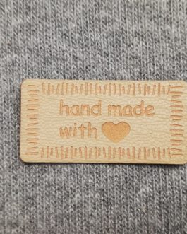 Label Kunstleder “handmade with love” sand