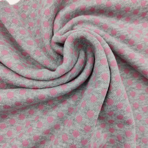 Strick-Bündchen Schlauchware rosa Punkte auf grau meliert